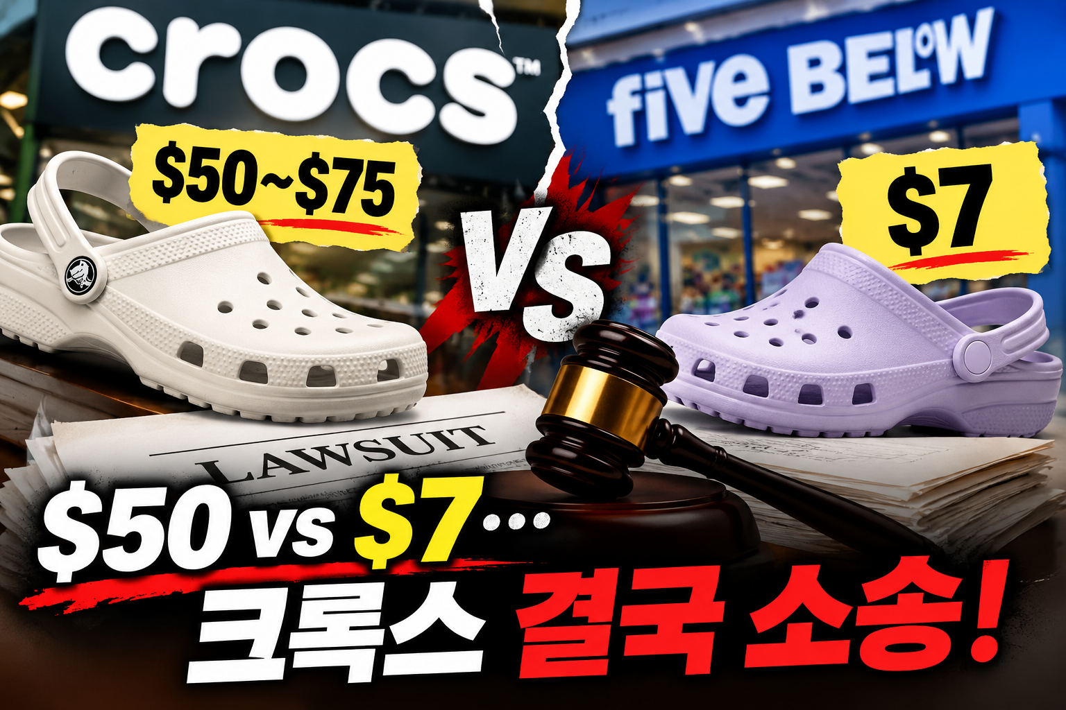 크록스 소송 Five Below 7달러 클로그 가격 비교